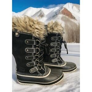 Sorel Joan of Arctic Faux Fur Trim Suede Waterproof Felt Lined Winter Boots 9